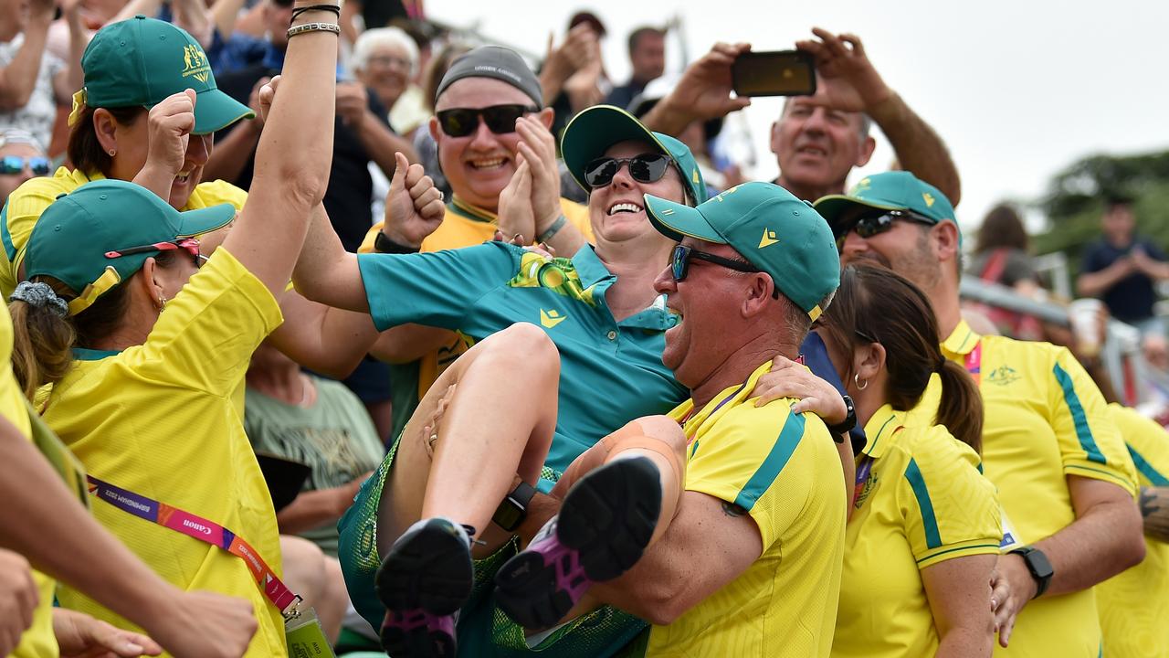 Ellen Ryan celebrating her victory after her singles gold medal win.