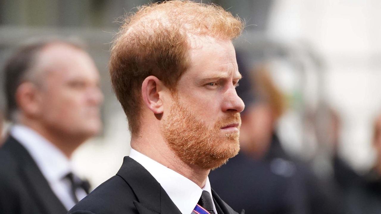 Prince Harry, Duke of Sussex follows the coffin of Queen Elizabeth II as it leaves Westminster Abbey during the state funeral of Queen Elizabeth II on September 19, 2022. Picture: James Manning- WPA Pool/Getty Images.