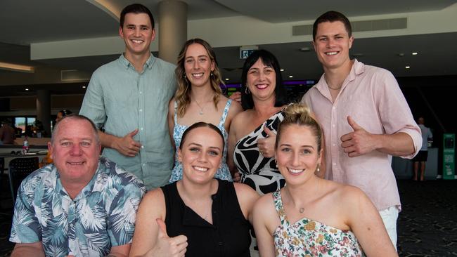 Monique Wing, Kelsie Wing, Melissa Wing, Andrew Wing, Courtney Wing, Chad Frazer and Lachlan Barry from SA at the 2024 Darwin Guineas kicking off the Darwin Cup Carnival. Picture: Pema Tamang Pakhrin