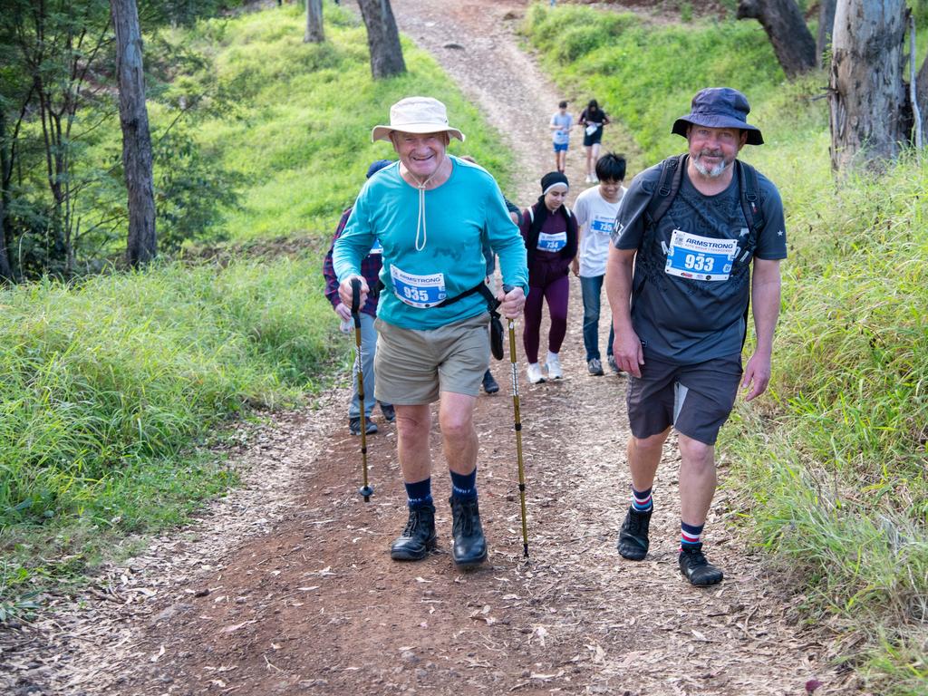 Garry Sharp (left) and Col Taylor during the 10km hike.The Base Services, Hike for Homeless held at Jubilee Park. October 19th, 2024