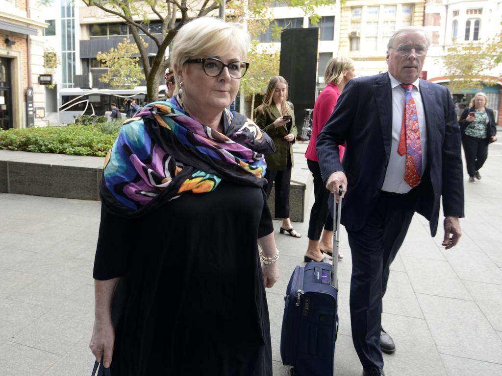 WA Liberal Senator Linda Reynolds outside the David Malcolm Justice Centre with lawyer Martin Bennett. Picture: NewsWire / Sharon Smith