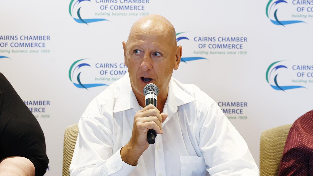 Former Queensland Police Deputy Commissioner Paul Taylor speaks at the Cairns Chamber of Commerce's mayoral election debate luncheon, held at the Pullman Reef Hotel Casino. Picture: Brendan Radke