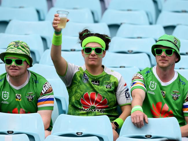 Raiders supporters watch on during the 2019 National State Championship Grand Final between the Newtown Jets and the Burleigh Bears at ANZ Stadium. (AAP Image/Dan Himbrechts)