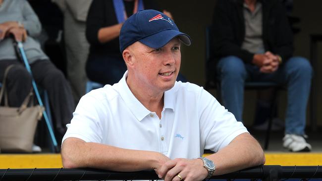 Peter Dutton watches his son play rugby at Nudgee College on Saturday. Picture: AAP/John Gass