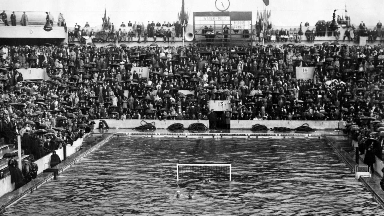 The water polo tournament between France and Belgium during the 1924 Summer Olympics in Paris, 100 years ago. Picture: AFP