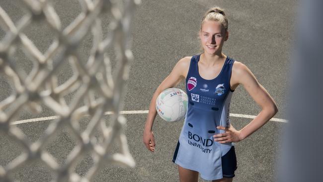 Netball star Maddi Ridley is rapidly making an impression in the Bond Bull Sharks lineup in the Netball Queensland Sapphire Series. Picture: Cavan Flynn