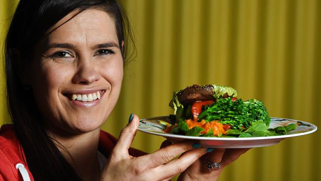 The Fleurieu Pantry’s Karly Hall with a Vege stack. Picture: Roger Wyman