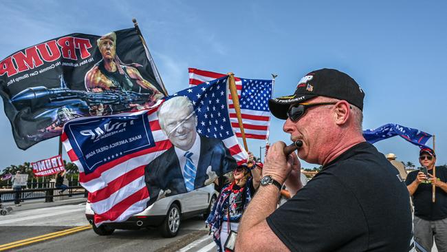 Trump supporters gather near his residence at Mar-A-Lago in Palm Beach after it was raided by the FBI. Picture: AFP