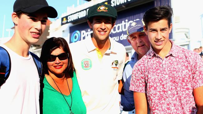 Brother William, Mum Sonia, Ashton Agar, Father John and Wes Agar pictured during the 2013 Ashes match at Trent Bridge.