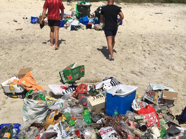 Mess left behind at Belongil Beach on Sunday morning.