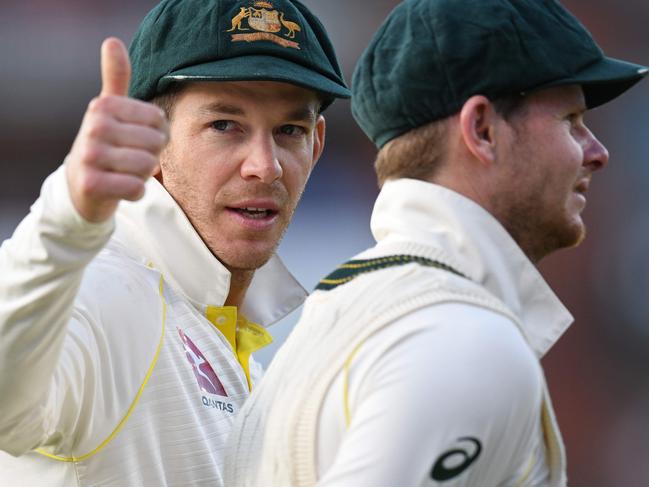 Australia's captain Tim Paine (L) is unconcerned by speculation that Steve Smith (R) will return to his former role leading the Test team. Picture: Oli Scarff/AFP