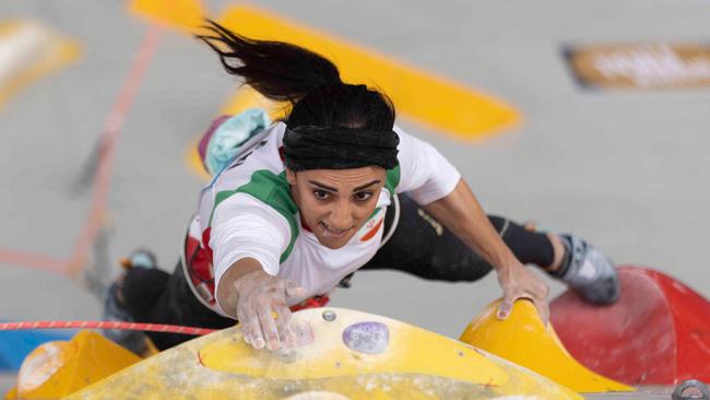 Iranian climber Elnaz Rekabi competing during the women boulder finals of the Asian Championships of the IFSC in Seoul. Picture: AFP