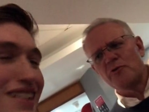 Scott Morrison in exchange with Adisen Wright at a private function in western Sydney. Picture: @adisen.wright/TikTok