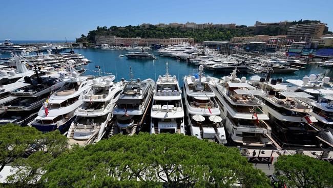 Superyachts docked at Monte Carlo harbour ahead of the Formula One Grand Prix. Picture: AFP