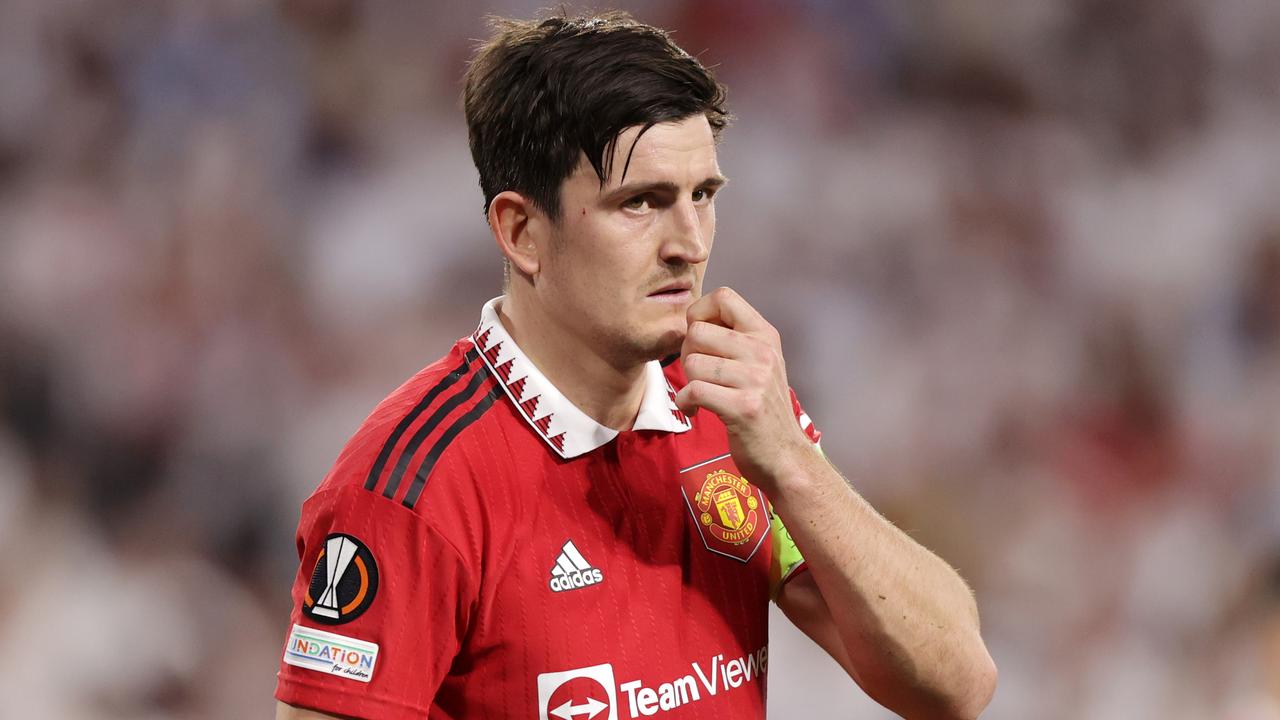 Harry Maguire has been stripped of the Manchester United captaincy. (Photo by Gonzalo Arroyo Moreno/Getty Images)