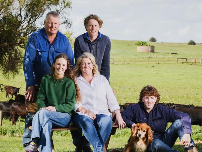 Yambuk farmers Andrew and Kerrie Graham with their children Millie, Tom and Sam (has the longer, auburn hair). Andrew is sharing what the has learnt about farm succession planning. Picture: Nicole Cleary