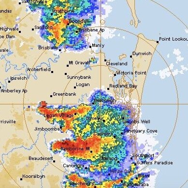 The storm front after it split over Brisbane.