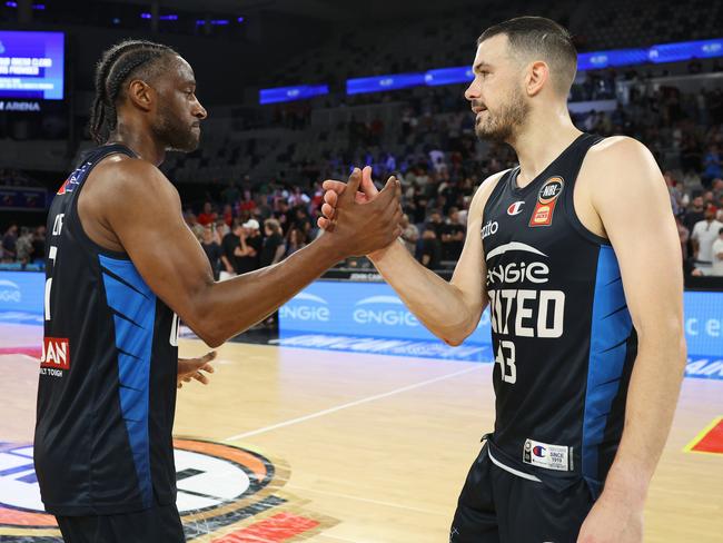 United stars Ian Clark and Chris Goulding could not be stopped. Picture: Getty Images