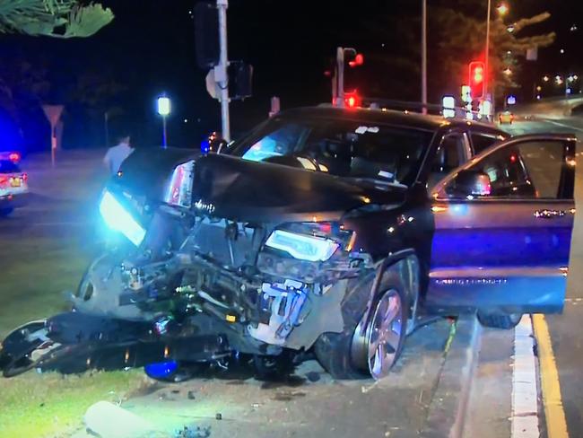 The Jeep’s tyres had been blown by police road spikes. Picture: 7News