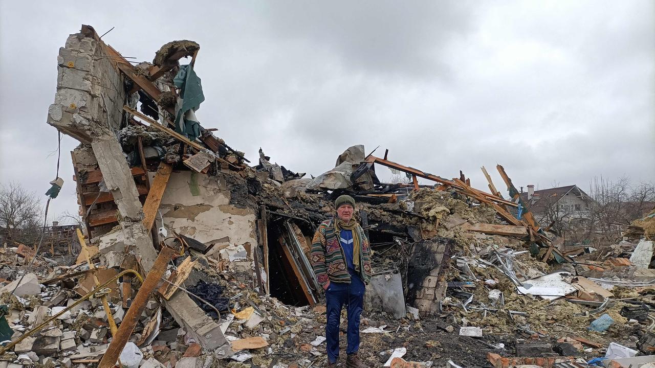 A Ukrainian man stands in the rubble in Zhytomyr, following a Russian bombing the day before. Picture: Emmanuel Duparcq/AFP