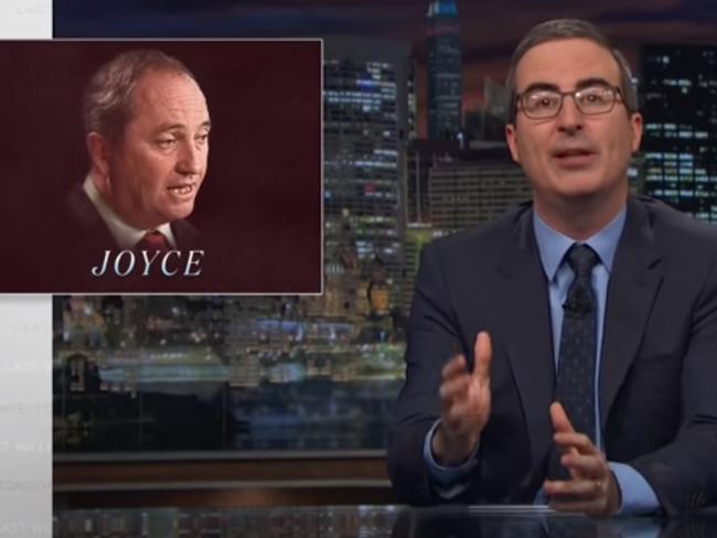 John Oliver mocks Barnaby Joyce on his program Last Week Tonight. Picture: HBO