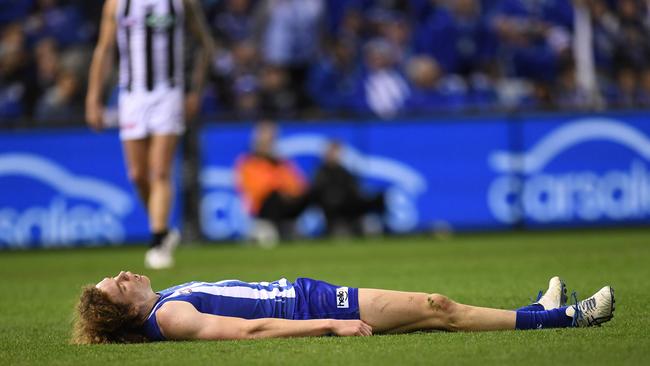 Ben Brown lies unconscious after a horror collision in 2017. Picture: AAP/Julian Smith