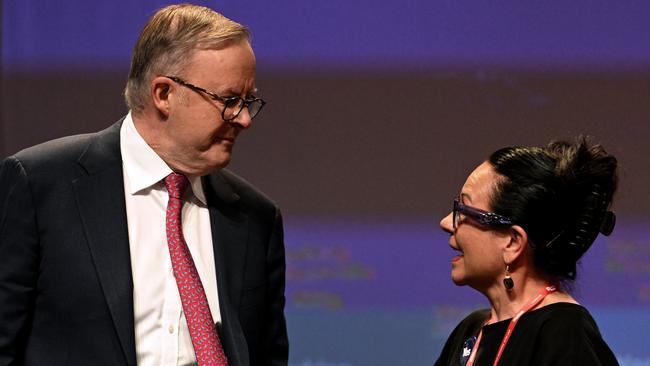 BRISBANE, AUSTRALIA - NewsWire Photos - AUGUST 19, 2023. Prime Minister Anthony Albanese and Indigenous Australians Minister Linda Burney during the 49th ALP National Conference in Brisbane. Picture: Dan Peled / NCA NewsWire