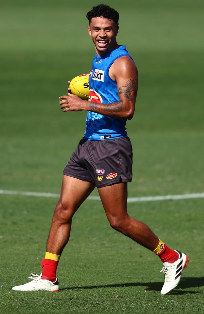 Malcolm Rosas during a Gold Coast Suns training session. Picture: Chris Hyde/Getty Images.