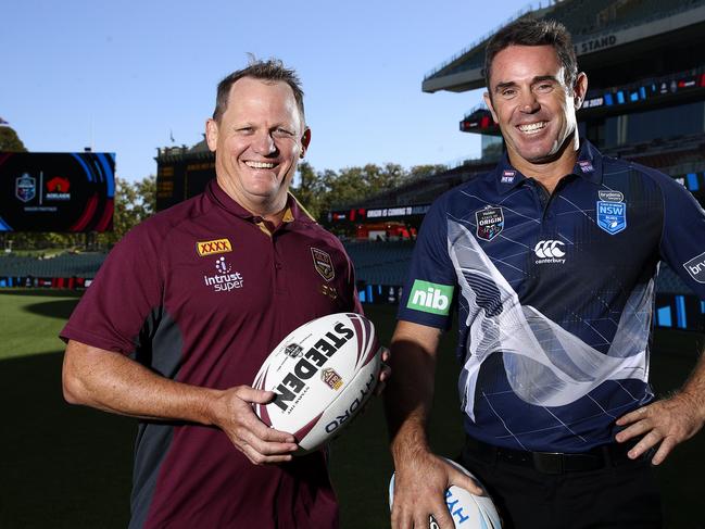 14/02/18 - RUGBY - NRL State of Origin clash set for Adelaide Oval in 2020. Queensland Maroons coach Kevin Walters and NSW Blues coach Brad Fittler. Picture: SARAH REED