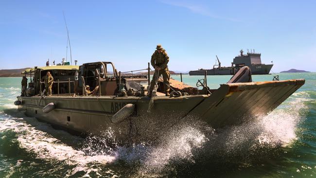 The Vietnam War era Landing Craft (LCM-8) from Army‘s 35th Water Transport Squadron in preparation for Cyclone Debbie disaster relief operations in the vicinity of Airlie Beach, North Queensland.