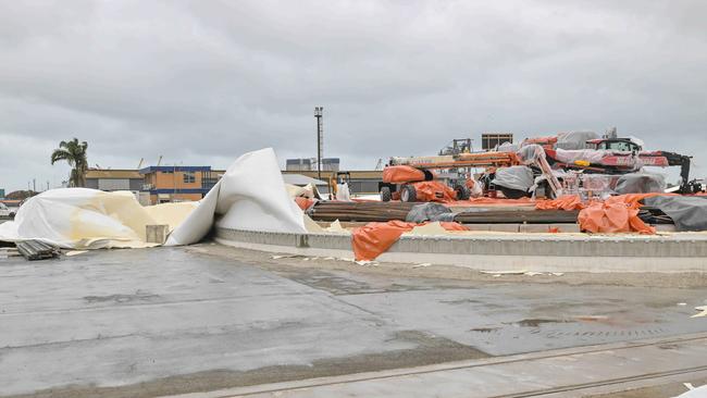 The remains of the giant inflatable storage silo at Hallet Group in Port Adelaide. Picture: NCA NewsWire / Brenton Edwards