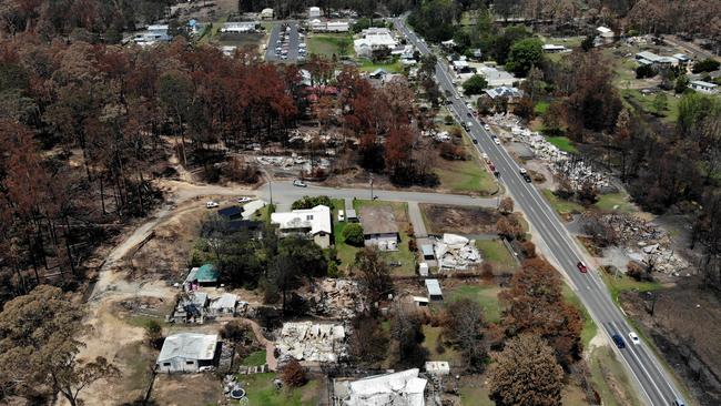 The small town of Mogo was hit hard by the New Year’s Eve firestorm with many homes and buildings destroyed. Picture: Toby Zerna