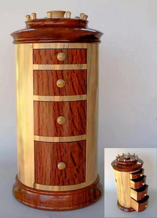 A jewellery box made of hoop pine, red cedar, hairy oak, camphor laurel and poplar by Vern Bunn