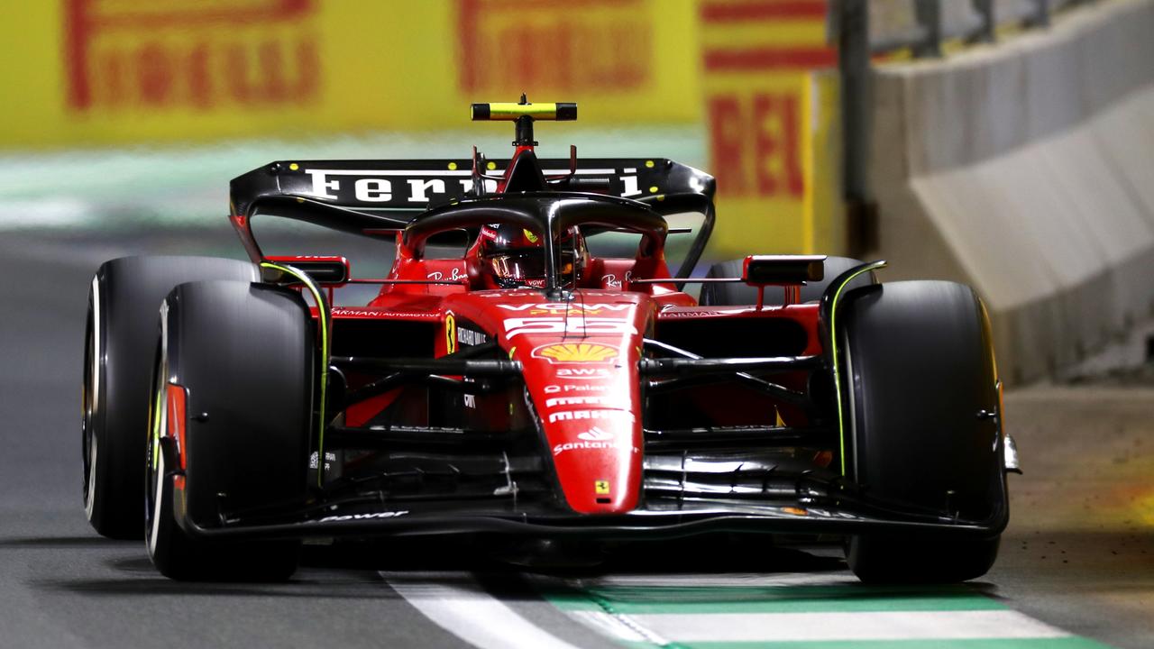 JEDDAH, SAUDI ARABIA - MARCH 19: Carlos Sainz of Spain driving (55) the Ferrari SF-23 on track during the F1 Grand Prix of Saudi Arabia at Jeddah Corniche Circuit on March 19, 2023 in Jeddah, Saudi Arabia. (Photo by Peter Fox/Getty Images)