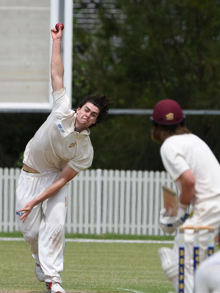 Second grade cricket between Gold Coast Dolphins and Wests at Bill Pippen Oval. Dolphins bowler Kaleb Auld. (Photo/Steve Holland)