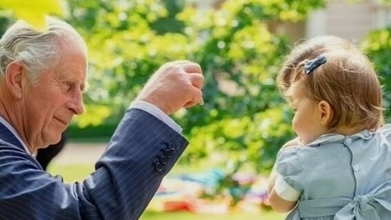 Prince George and Princess Charlotte with King Charles , The never-before-seen family pictures were aired in the new BBC documentary, Charles R: The Making of a Monarch.  Picture: BBC