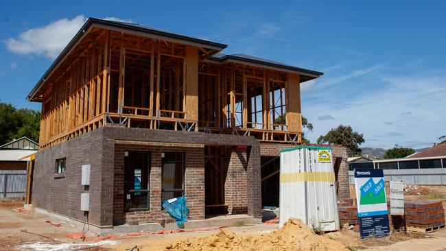 An unfinished house at Campbelltown that was being built by GJ Gardner Homes Onkaparinga, which has been placed in voluntary administration. Picture: Matt Turner