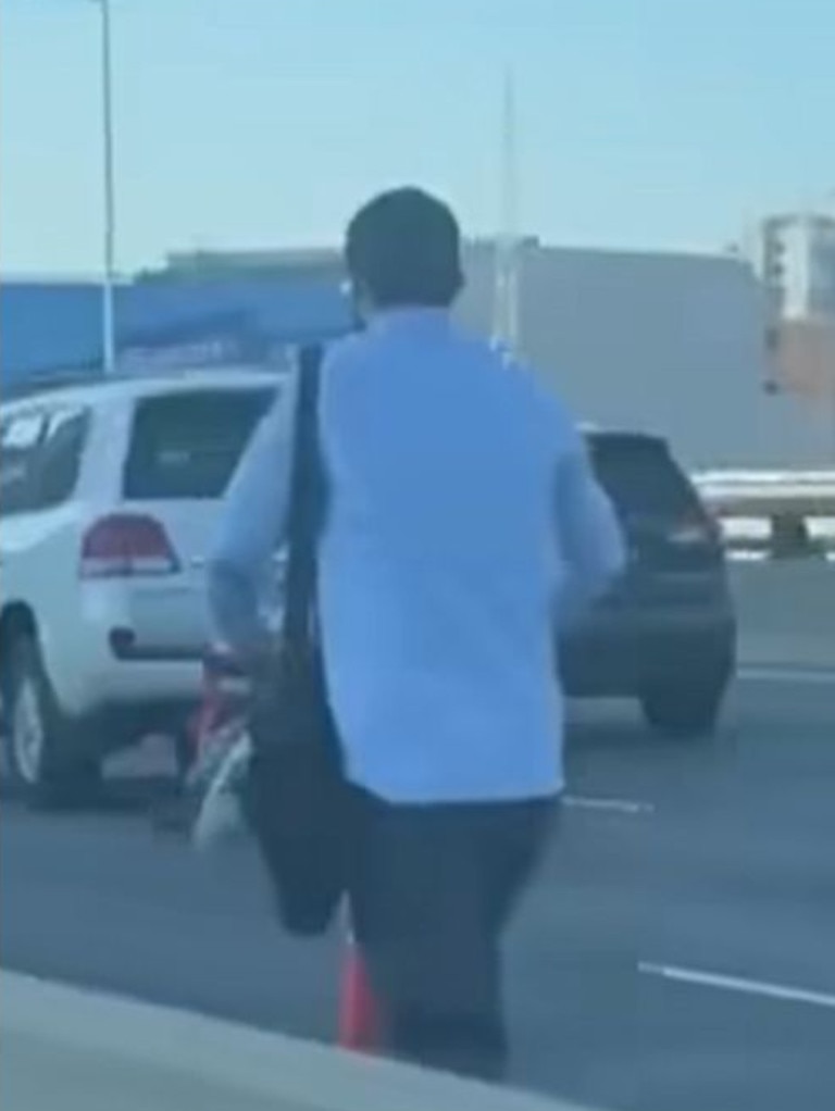 A man has stunned commuters in peak hour traffic. Picture: 7News/Channel 7