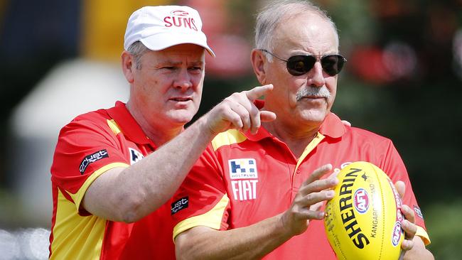 Men on a mission. Malcolm Blight with then new Suns coach Rodney Eade in 2014. Picture: Jerad Williams