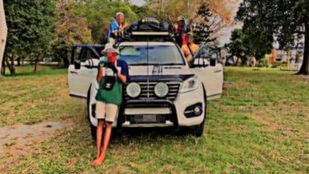 Youths posing in front of a Haval H9 Ultra Wagon that was stolen from tourists staying at a caravan park in Wulguru on Sunday. Picture: Instagram