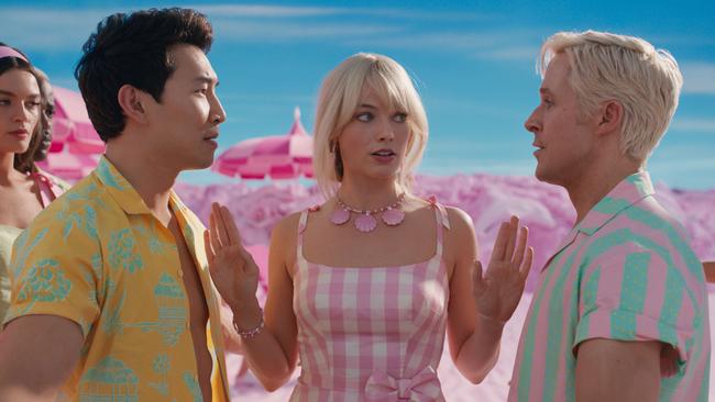 Simu Liu and Ryan Gosling played Kens on Barbie alongside Margot Robbie. Picture: Warner Bros