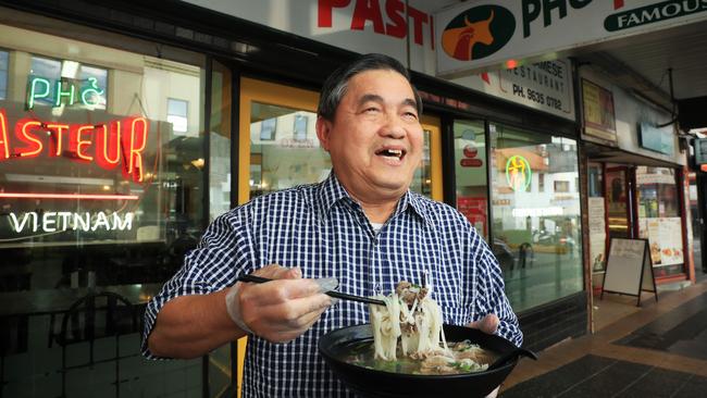 ‘The future will be better,’ says Van Thanh Pham at his Vietnamese Pho Pasteur restaurant at Parramatta in Sydney’s west. Picture: John Feder