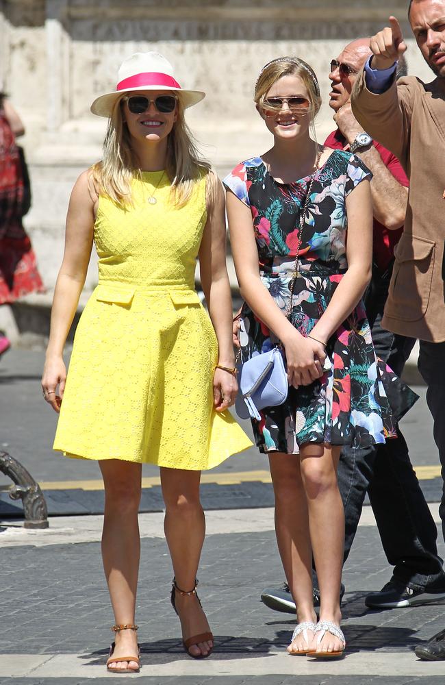 Reese Witherspoon visited Campidoglio Hill and admired the equestrian statue of Emperor Marco Aurelio on the square in Rome, Italy with her daughter and mother on June 18, 2015. After they visited the famous keyhole where you can admire a beautiful view of St. Peter. Pictured: Reese Witherspoon and Ava Phillippe Ref: SPL1056518 180615 Picture by: AVSplash News Splash News and Pictures Los Angeles: 310-821-2666 New York: 212-619-2666 London: 870-934-2666 photodesk@splashnews.com