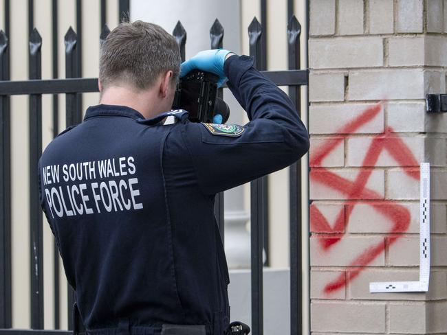 SYDNEY, AUSTRALIA - NewsWire Photos - JANUARY 11, 2025: Anti semitic attack on the Newtown Synagogue, Sydney. Crime scene has been established. Picture: NewsWire / Simon Bullard.