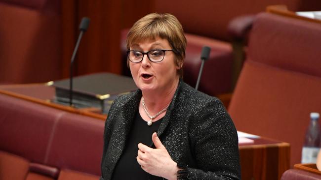 Defence Minister Linda Reynolds during Question Time in the Senate chamber yesterday. Picture: AAP