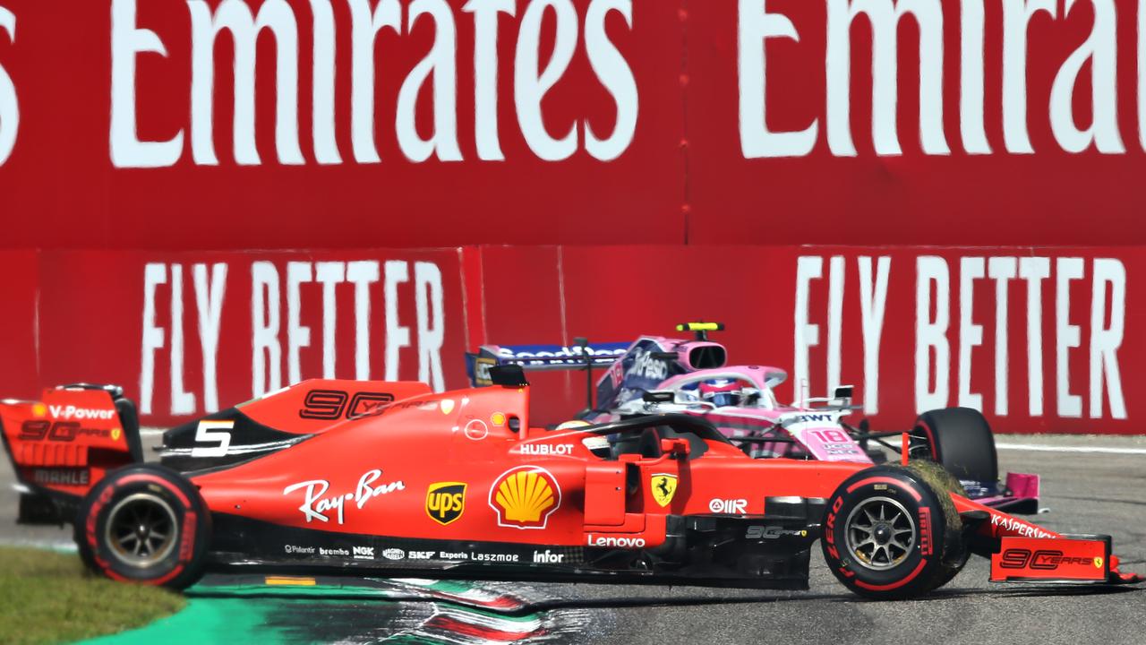 Sebastian Vettel spins with Lance Stroll quickly approaching. It didn’t end well.