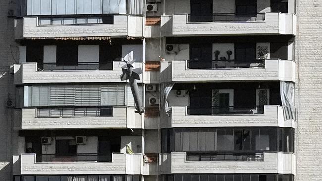 The bomb seconds before it hits the building in Ghobeiri, Beirut. Picture: AP.