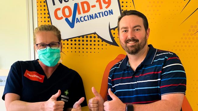 2020 Southern Downs Labor candidate and Goondiwindi resident Joel Richters after receiving his first dose of the Pfizer COVID vaccine. Picture: contributed / Joel Richters