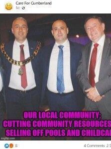 Cumberland Our Local Community councillors Steve Christou, Eddy Sarkis and Paul Garrard on a meme on the Care for Cumberland Facebook page