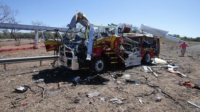 One of two fire trucks also destroyed in the second blast. Picture: Peter Wallis